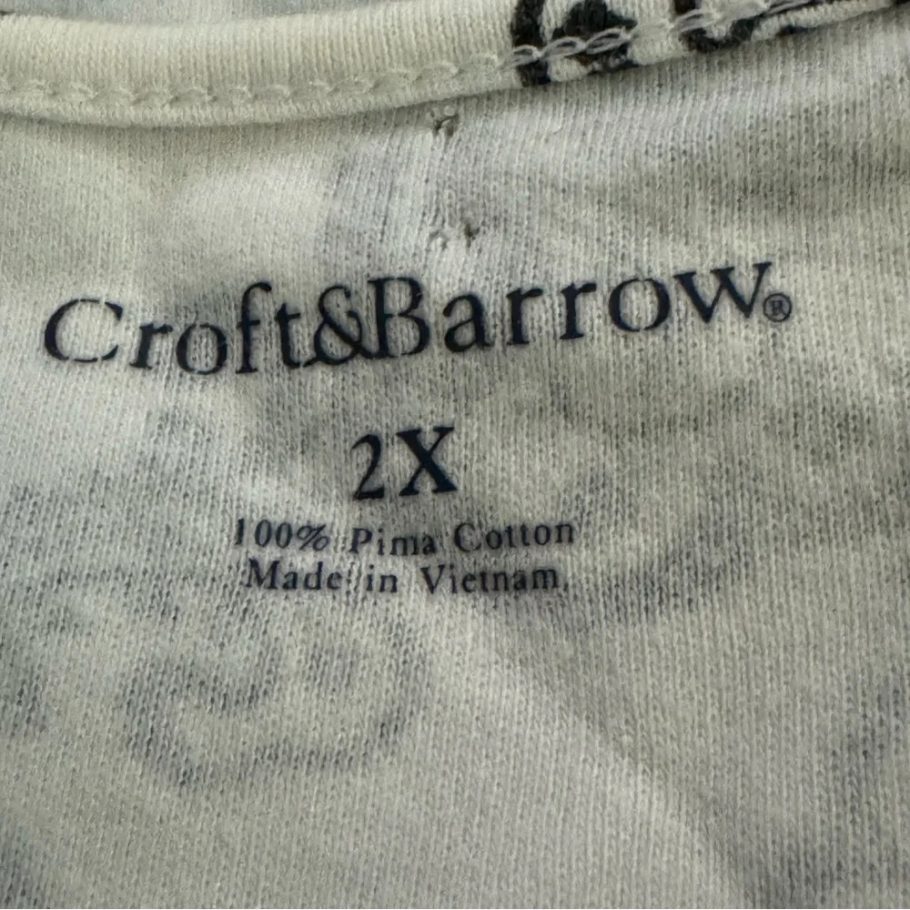 Croft & Barrow 2X Shirt Top Black White Paisley Short Sleeve Round Neck Cotton - Picture 5 of 7